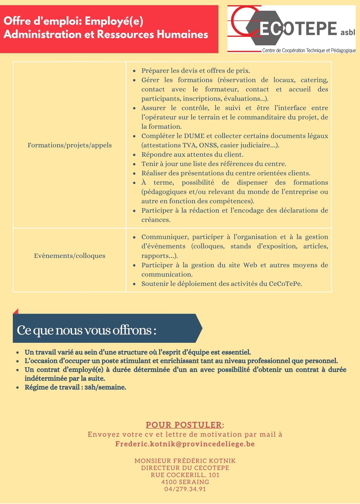CeCoTePe - Offre d'emploi - Employé.e Administration et Ressources Humaines - P4